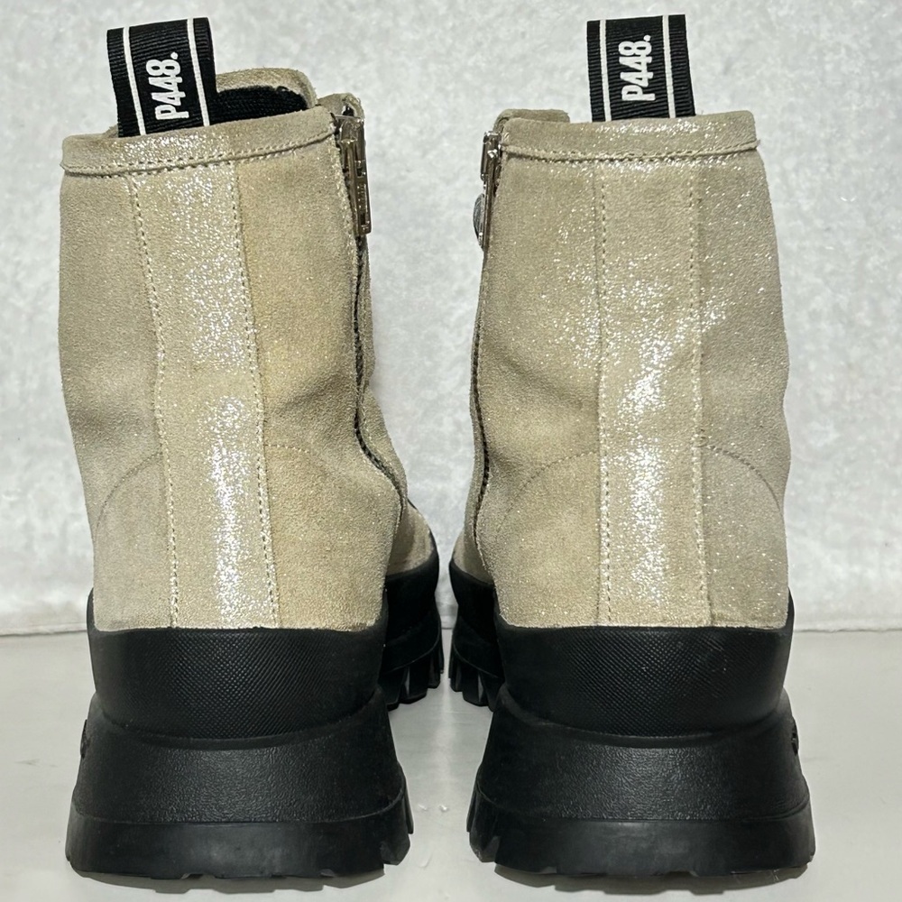 P448. Womens Denise Shimmery Beige Leather Vibram Platform Sneaker Booties EU 36 - Picture 4 of 13